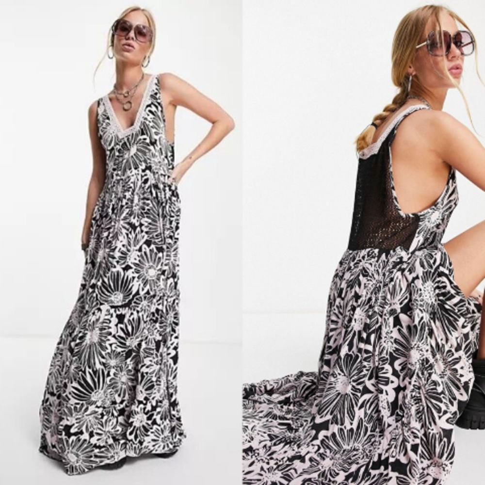 Free People‎ Tiers For You Maxi Slip Size S $128 Spring Floral Bohemian